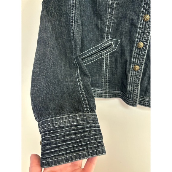 LAL Live A Little button down long sleeve dark wash denim jacket M - Picture 2 of 6